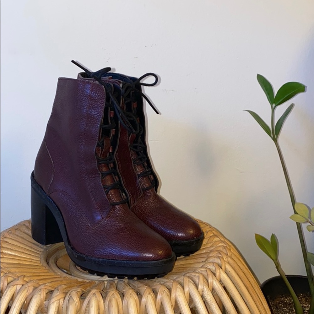 Ox blood leather lace up heeled boots